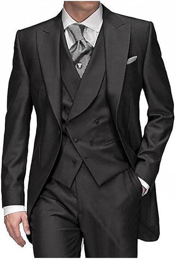 Black Long Jacket 3 Pieces Men Wedding Suits Men Suits Groom Tuxedos