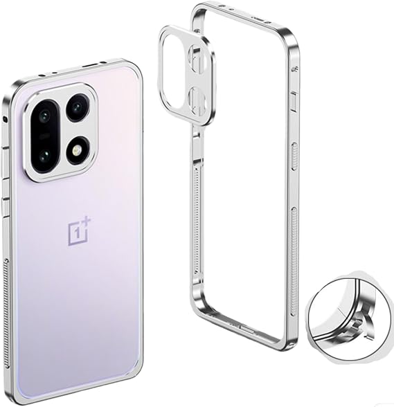 DAYJOY Metal Bumper Frame Case Compatible with OnePlus 15, Buckle Design Premium Aluminum Shockproof Bumper Frame Heat Dissipation Shell with Lens Protector (Silver)