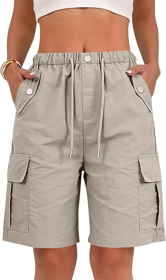 Bermuda Shorts for Women Summer Cargo Shorts with Pockets Outdoor Quick Dry Hiking Short Drawstring Golf Short
