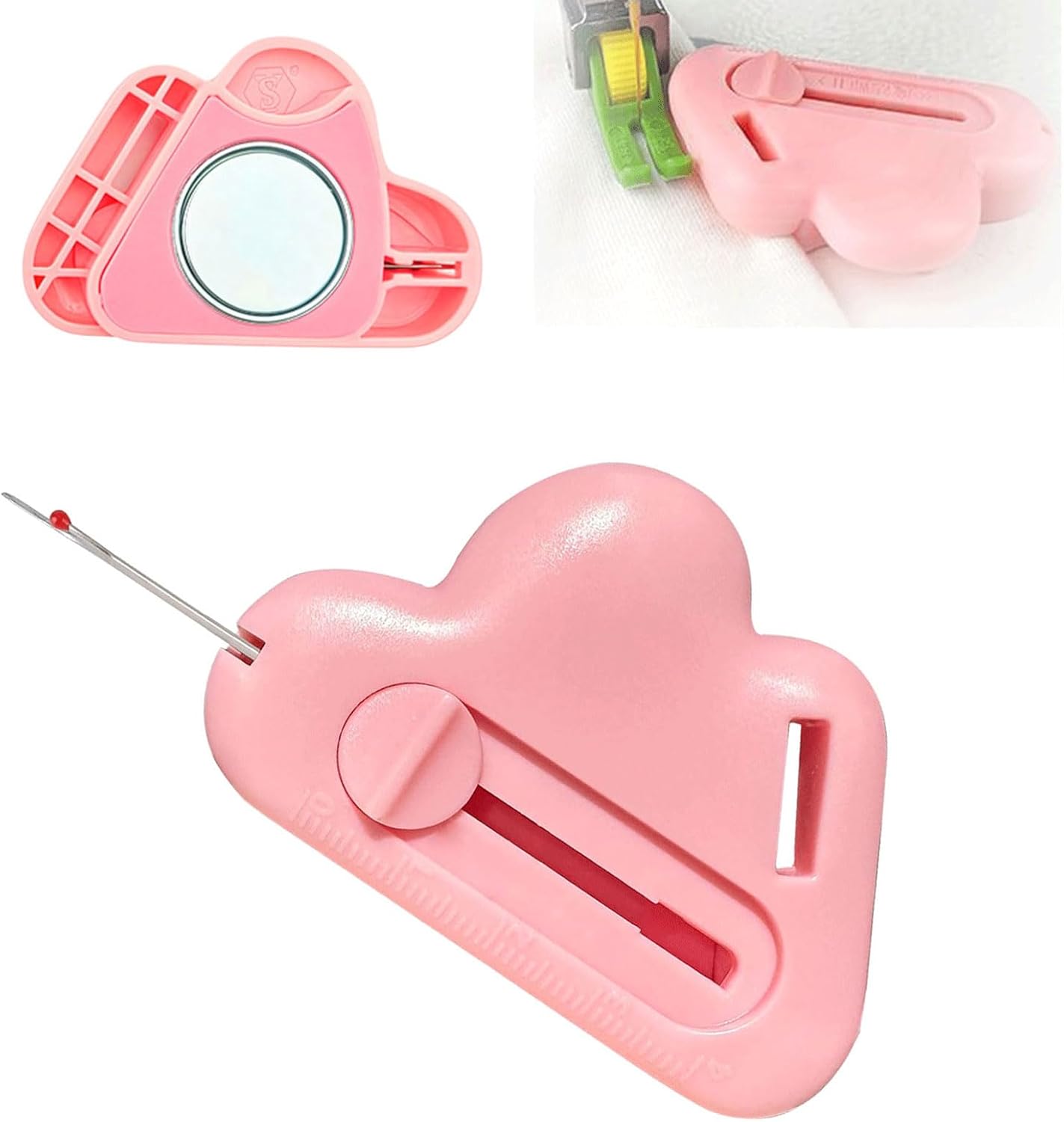 Anytin Magnetic Seam Guide for Sewing Machine,2025 Upgrade Multifunctional Magnetic Seam Guide Belt Seam Ripper,Polygonal Seam Guide Hemmer with Scale Sewing Accessories，Sewing Supplies（Pink
