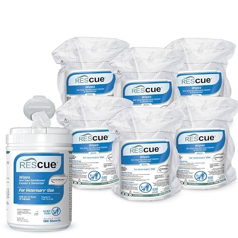REScue Canister Wipes & Canister Refill Wipes 6 Pack Disinfectant Cleaner for Vet Use, Designed to Clean Kennels, Litter Boxes & More