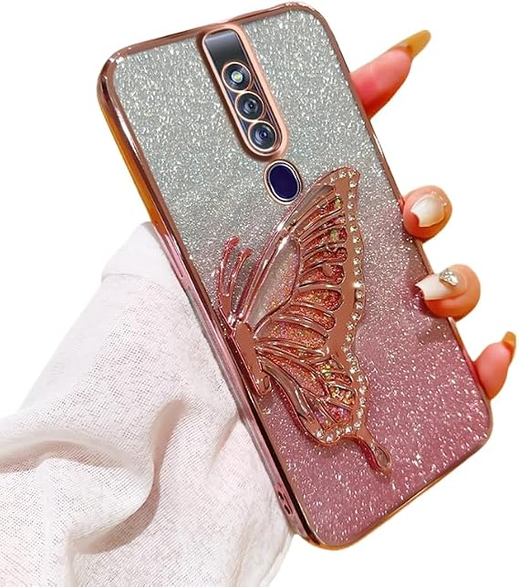 Compatible with Oppo F11 Pro, 3D Butterfly Folding Brackets, Trendy Cute Soft Slim Shockproof TPU Protective Girls Women Phone Case for Oppo F11 Pro (A)
