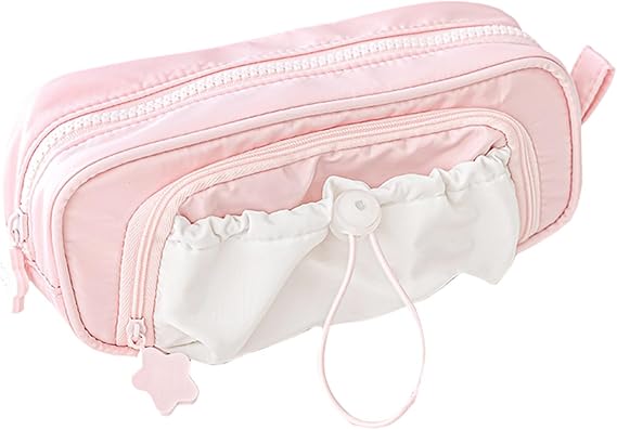 Rosy Posy - Large Capacity Pencil Case Cream with Stars Design Pretty Pencil Bags with Drawstring T-Red Travel Makeup Bag for Art Rooms, Kindergarten and DIY Classes, Pink, Modern