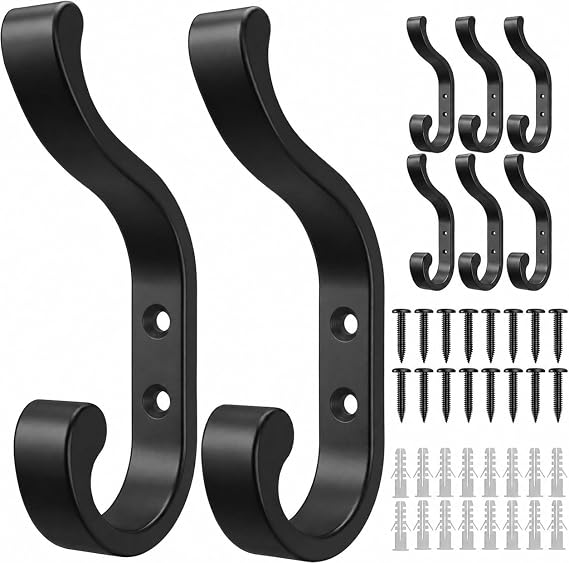 Large Black Coat Hooks, Heavy Duty Wall Hooks for Hanging, 8 Pack