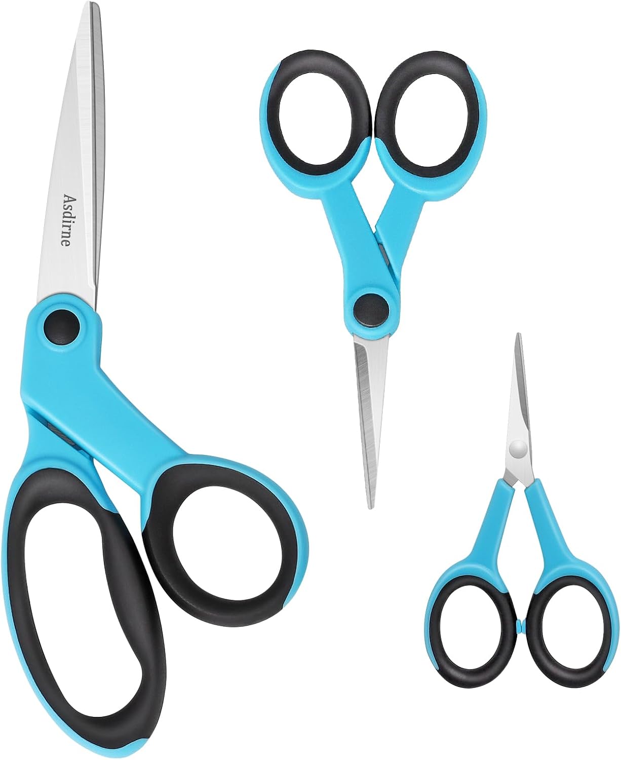 Fabric Scissors Set - Sharp Stainless Steel Blades, Soft Handles - Sewing, Craft & Embroidery Scissors - 3PCs, BlueBlack