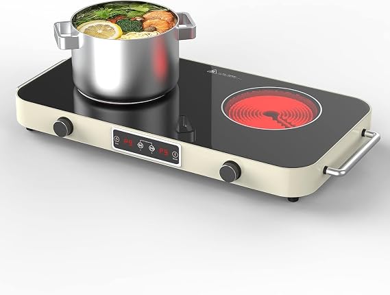 ANHANE 2 Burner Electric Cooktop, 2200W Electric Stove with Knob Control