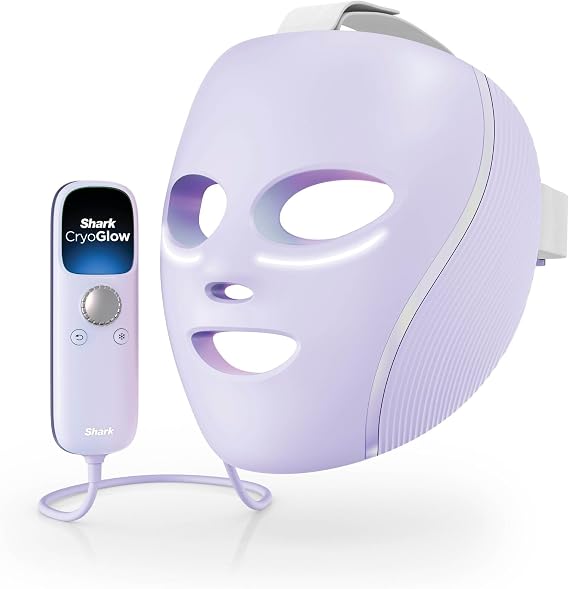 Shark CryoGlow LED Face Mask with Under-Eye Cooling, Anti-Ageing & Blemish Repair, Red & Blue LED, Infrared Light Therapy, USB-C, Remote Control, Storage Bag, Adjustable Straps, Lilac Chill FW312PLUK