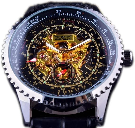 JARAGAR Skeleton Dial Display Golden Movement Inside Transparent Case Mens Watches Brand Luxury Mechanical Wrist Watch Automatic