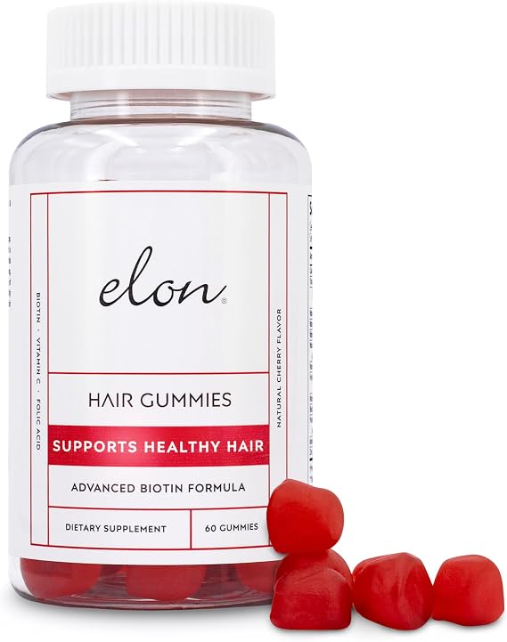 Elon Biotin Gummies for Hair Growth 60 Count Biotin 5000mcg Per Serving for Hair, Skin and Nails Vitamin A, Folic Acid, Vitamin E - Pectin Cherry Flavored Gummies (30 Day Supply)