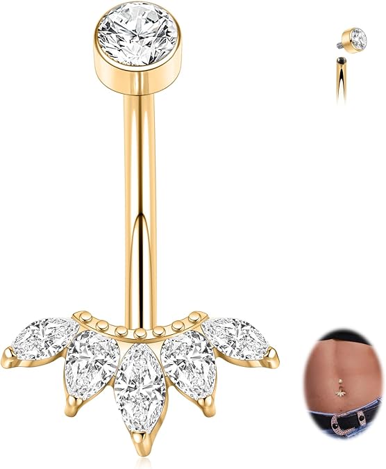 FUNLMO G23 Titanium Belly Button Ring 14G Belly Button Piercing Belly Ring Floating Navel Piercing Jewelry 10mm