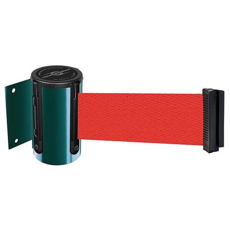 Tensabarrier 896-STD-28-STD-NO-R5X-C - Green Standard Mount Wall Unit with Standard Belt End, 2" Wide, 7'6" Length Red Belt, 4.5" Height, 3.75" Wide, 2.75" Length
