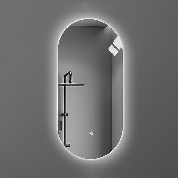 Oval Illuminated LED Bathroom Mirror, 40x80cm Frameless Smart Bathroom Wall Mirror, Backlit Multifunction Makeup Vanity Mirror with Lights Touch Switch, 3 Color Light up Mirror