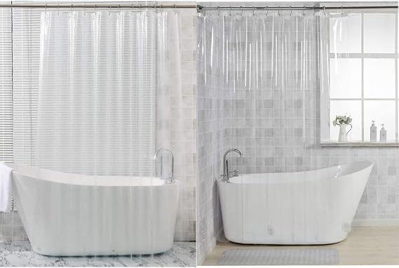 AmazerBath 72 x 78 Inches Clear EVA 8G Plastic Shower Curtain and 12 Gauge Heavy Duty Crystal Clear Thick Shower Curtain Liner