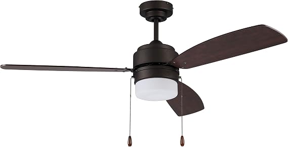 Litex Industries AU52EB3L Litex Ausmus Contemporary 52Ceiling Fan Bronze Finish with 3 Plywood Glazed Cherry/Driftwood Reversible Blades, UL Rated for Damp Locations