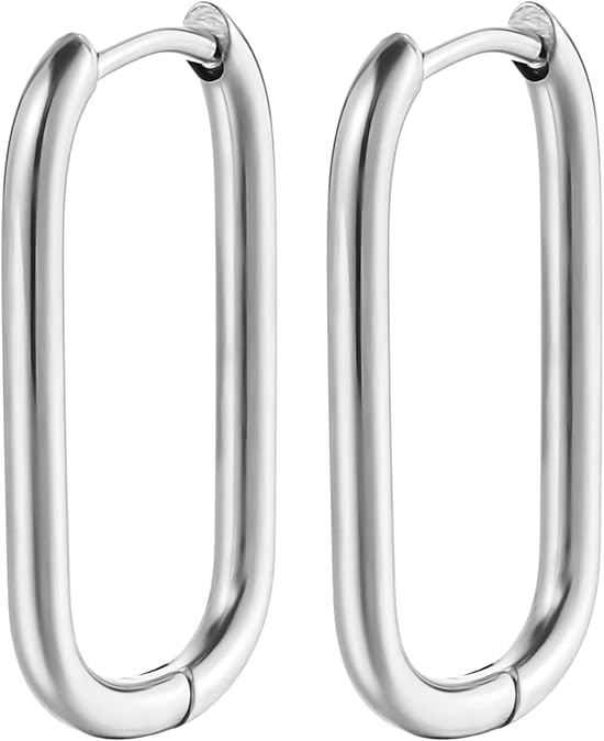 Sterling Silver Earrings Hoop, Hoop Large Earrings For Women, Chunky Fashionable Lightweight Silver Earrings, Earrings Stainless Steel, 23 Mm Oval Design