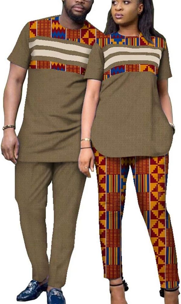 Couples Matching African Dashiki Outfit Shirt Dress Mens Tops Sets Pants Suits