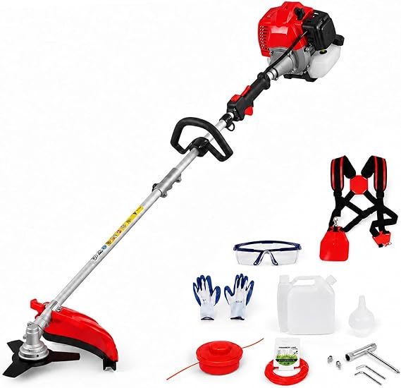 Gas Weed Eater 52cc Weed Wacker Gas Powered Brush Cutter and String Trimmer | 2.2KW Two-Stroke Engine 8500 RPM Speed 3-Tooth Metal Blade U-Handle Control Thick Overgrowth Cleanup