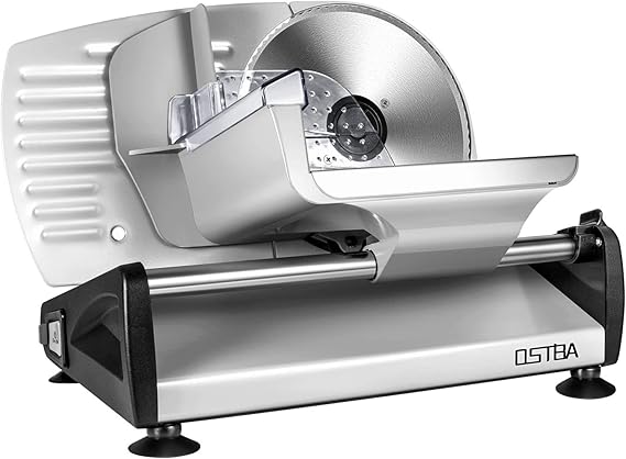 Meat Slicer Deli Food Slicer with Child Lock Protection, Removable 19cm Stainless Steel Blade and Food Carriage, 0-15mm Adjustable Thickness Food Slicer Machine for Meat, Cheese, Bread, 150W