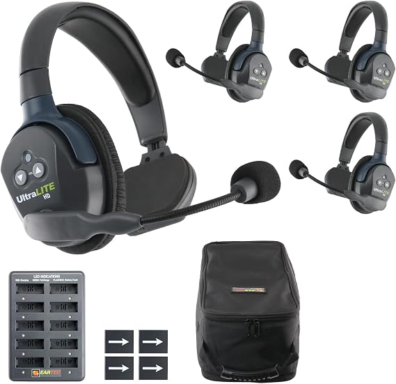 EARTEC UL4S Ultralite HD Wireless Intercom Headset System, 4-Person Full Duplex Communication, Single Ear, Up to 1000ft Range Professional-Grade, U.S. Company