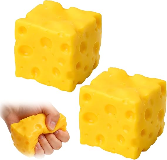 Cheese Squishy, Stress Relief and Focus Enhancement Tool, Soft Tactile Sensory for Adults, Compact Portable Design for Desk and Travel Use (2pcs)