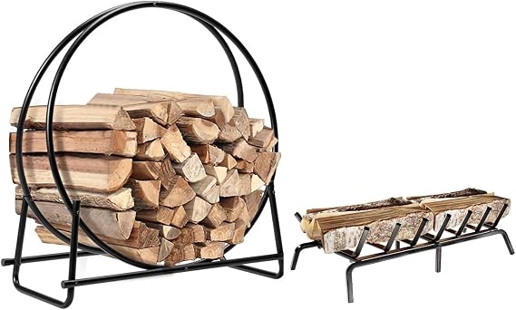 IDZO Combo Fireplace Grate 24in, Firewood Rack 41in 400lbs Load Capacity, Outdoor 41in Heavy Duty for Patio Deck Metal Log Holder Outdoor Fireplace Pit Patio Deck
