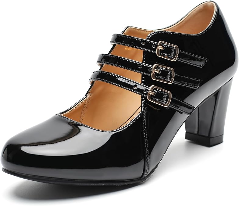 Women's Mary Jane Pumps Low Block Chunky Heels Closed Round Toe Dress Wedding Office Work Dress Shoes