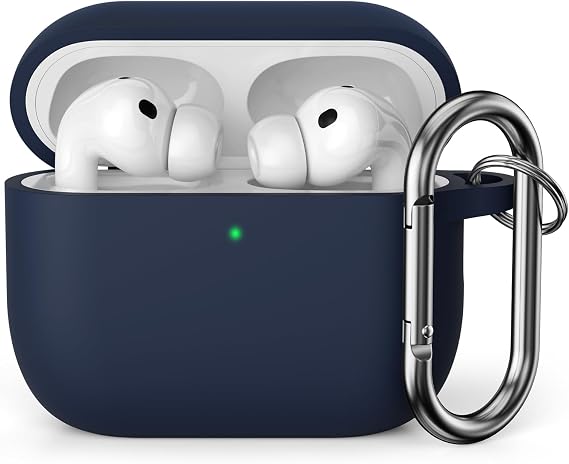 Silicone Case Compatible with Airpods Pro 3 2025 Case Cover, Front LED Visible, Soft Silicone Full Body Protective Shockproof Case for AirPods Pro 3rd Generation with Carabiner, Midnight Blue