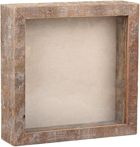 Shadow Box Rustic Picture Frame 8x8 Natural Wood Display Case for Memorabilia, Awards, Medals, Photos - Barnwood