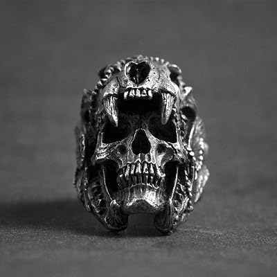 Gothic Mens Skull Ring Cool Steel Biker Vintage Indian Jaguar Warrior Skull Punk Ring Jewelry Gift for Him,12