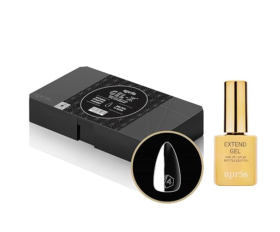 Apres Nail Gel-X Natural Stiletto Extra Short Box of Tips & Extend Gel Bundle | Includes 280 Tips & 15ml Extend Gel Gold Bottle | Premium Quality | 14 Sizes 00-9 | Half Sizes included