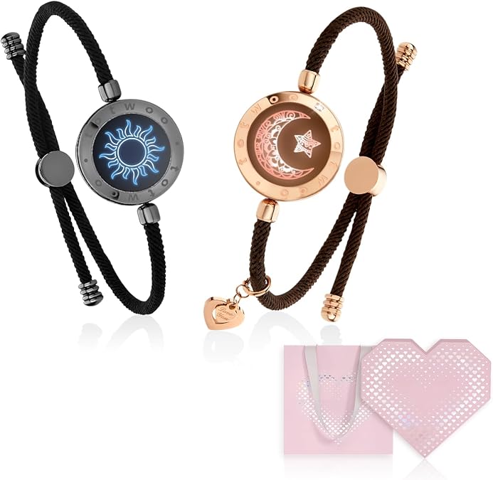 TOTWOO Long Distance Touch Bracelets with Vibration Function Smart Jewellery His and Hers Couples Matching Bracelets Sun and Moon Pattern Pair One-to-One via Bluetooth Couple Gifts Love Relationship
