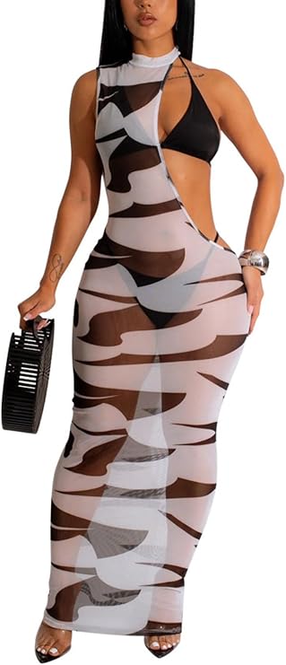 Women Sexy Swimsuit 3 Piece Mesh Bikini Sets Bathing Suit with Cover Ups