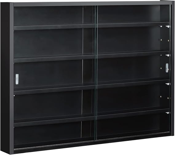 HOMCOM 5-Tier Display Cabinet, Glass Door Cabinet with Adjustable Shelves, Wall-Mounted Display Case for Playroom, Bedroom, Black