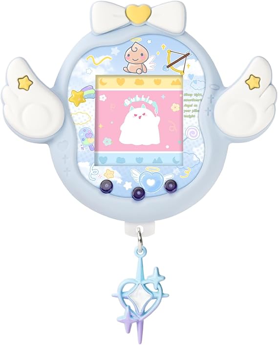 Angel Wing Protective Case for Tamagotchi Uni, Soft TPU Silicone Cover with Faceplate & Star Dust Plug, Anti-Scratch & Waterproof (Blue)