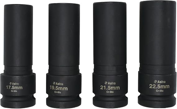 Astro Tools 78204 4-Piece 1/2" Drive 1/2 Size Thin Wall Lug Nut Socket Set - 17.5-22.5mm