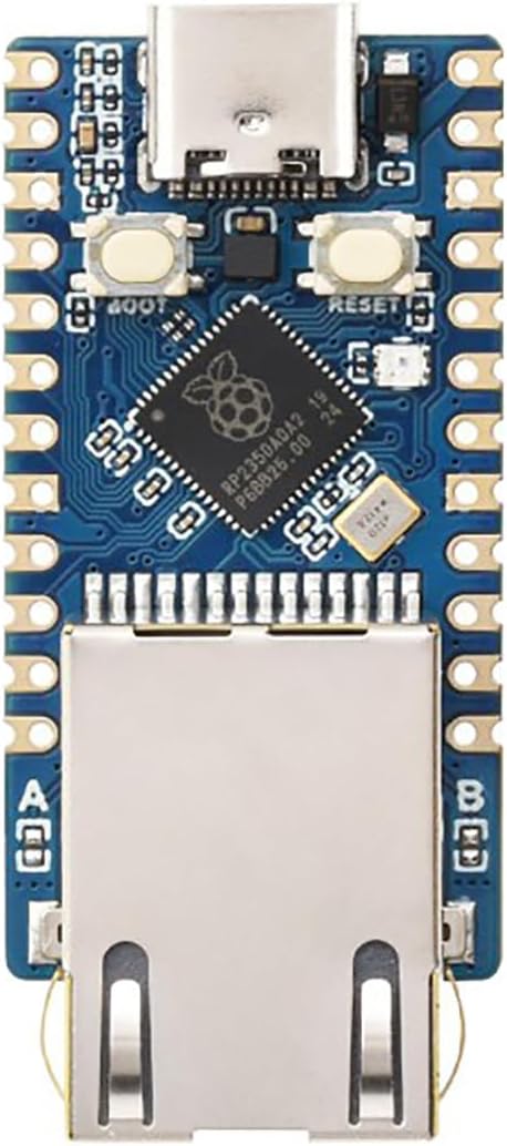 RP2350-ETH Mini Development Board, RP2350 Ethernet Port Module, Dual-core & Dual-Architecture Microcontroller, Compatible with Raspberry Pi Pico HAT, CH9120 TCP/IP, Onboard Flash Memory, GPIO Pins