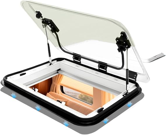 RV Skylight w/LED Light Caravan Roof Vent Hatch Motorhome Skylight Window Camper Roof Window Vent Kit Aluminum Alloy External Push RV LED Skylight Trailer Yacht Ship,700x500mm (700x500mm)
