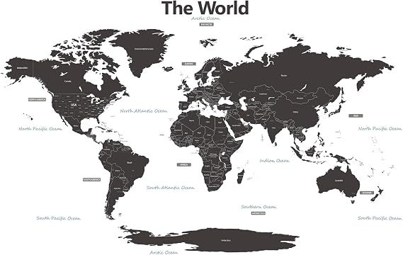 DECOWALL DLT-1609G Modern Grey World Map Kids Wall Decals Wall Stickers Peel and Stick Removable Wall Stickers for Kids Nursery Bedroom Living Room (XLarge)