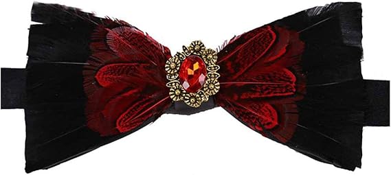 Pre-Tied Peacock Bow Tie Diamond Feathers Bowtie Adjustable Length Necktie