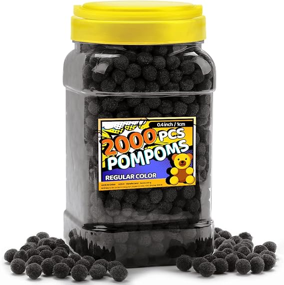 Bundooraking Black Pom Poms, 0.4inch (1cm), 2000pcs - Perfect for Crafts