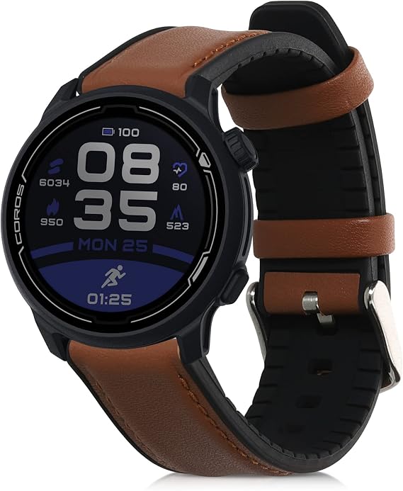 kwmobile Replacement Belt for COROS PACE 2 / APEX 42mm Band - Silicone Band Leather Soft Durable Brown