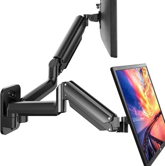 HUANUO Dual Monitor Wall Mount with Design Arms - 17-32 Inch Computer Screen Mount (4.4-17.6lbs Per Arm) - VESA 75x75/100x100 Height Adjustable Stand for Dual Monitors - Home Office Desk Setup Gaming
