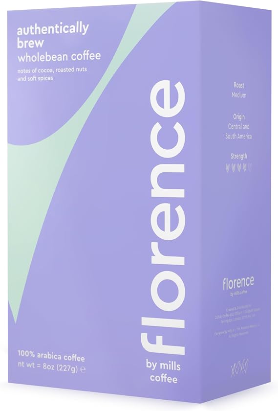 florence by mills Wholebean Coffee - Authentically Brew Blend, 8oz | 100% Medium Roasted Arabica Coffee Beans | Strong, Smooth & Creamy Full Bodied Flavour Coffee with Cocoa, Roasted Nuts & Spices