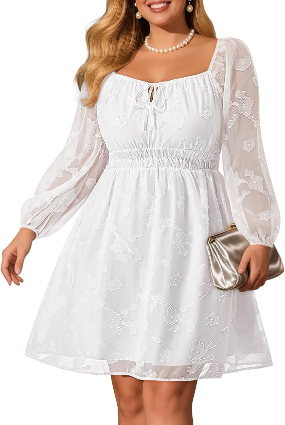 Pinup Fashion Plus Size Wedding Guest Long Sleeve Fall Graduation Dress