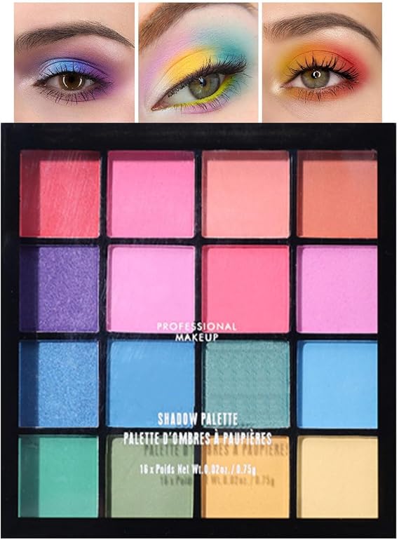 Rainbow Eyeshadow Make up Palette, 16 Colors Colorful Glitter Matte Eye Shadow Pallets, Orange Red Purple Eyes Makeup, Highly Pigmented Shimmer Gift for Girls Women Christmas