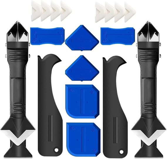 Silicone Caulking Tool Kit, 3 in 1 Caulk Remover Tool and Sealant Scraper with 5 Smoothing Pads, Caulk Finishing Tool for Bathroom, Kitchen, Window, Sink and Tile Seams(2 sets)