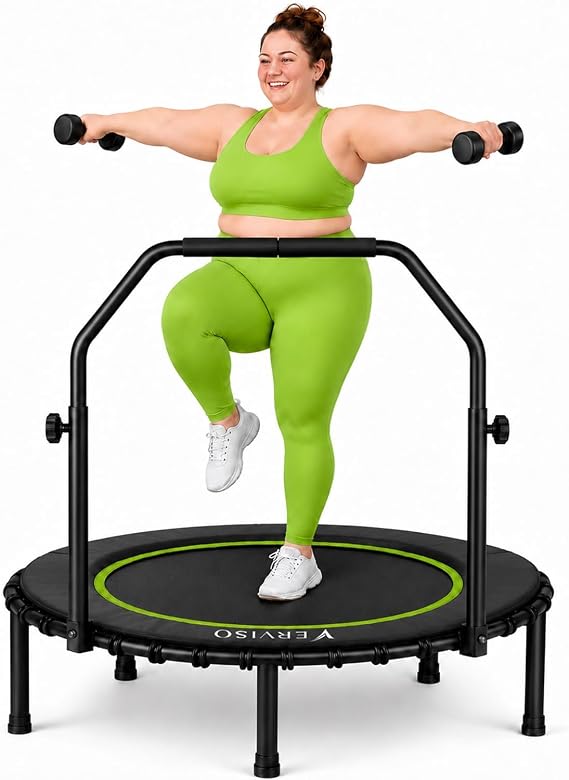 40"/46"/50" Bungee Rebounder Trampoline for Adults, 460LBS Low Impact Quiet Foldable Mini Trampoline, Easy Assembly Indoor Fitness Rebounder with Handle for Whole-Body Workout