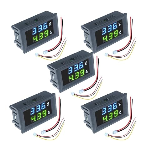 diymore 5PCS 0.28" Volt Amp Meter Digital Voltmeter Ammeter DC 100V 10A Waterproof Dual Display Current Voltage Meter Mini Ammeter Voltmeter 3 Bits Dual LED Display Panel(Blue-Green)