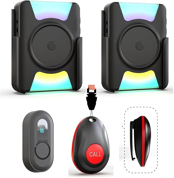 CallToU 介護者ポケットベル ワイヤレスコールボタンシステム 振動ページャー レシーバー2個とSOSボタン2個付き ポータブルナースコールアラート 高齢者向け 難聴 在宅ケア 500フィートの範囲