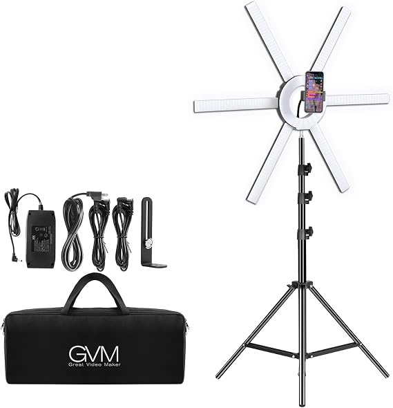 GVM Great Video Maker 600S LED Ring Light, 90W Dimmable Led Video Light Kit with Detachable Light Bars, Photography Lighting Led Video Lighting Kit for Live Broadcast, YouTube, CRI 97+ 3200K-5600K